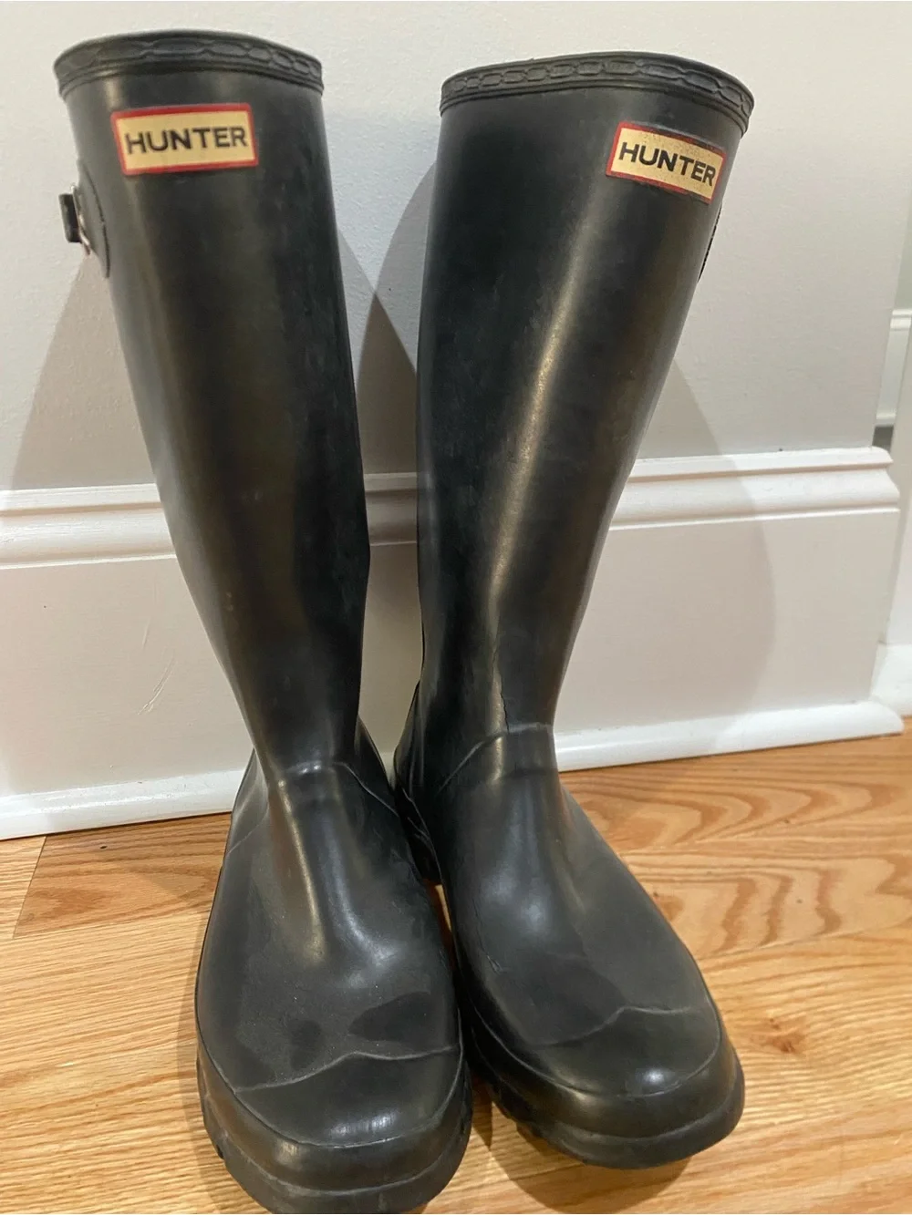 Hunter Black Tall Rain Boots with Logo Trim